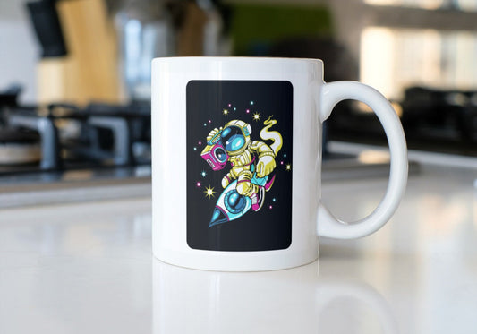 Astronaut with music on rocket